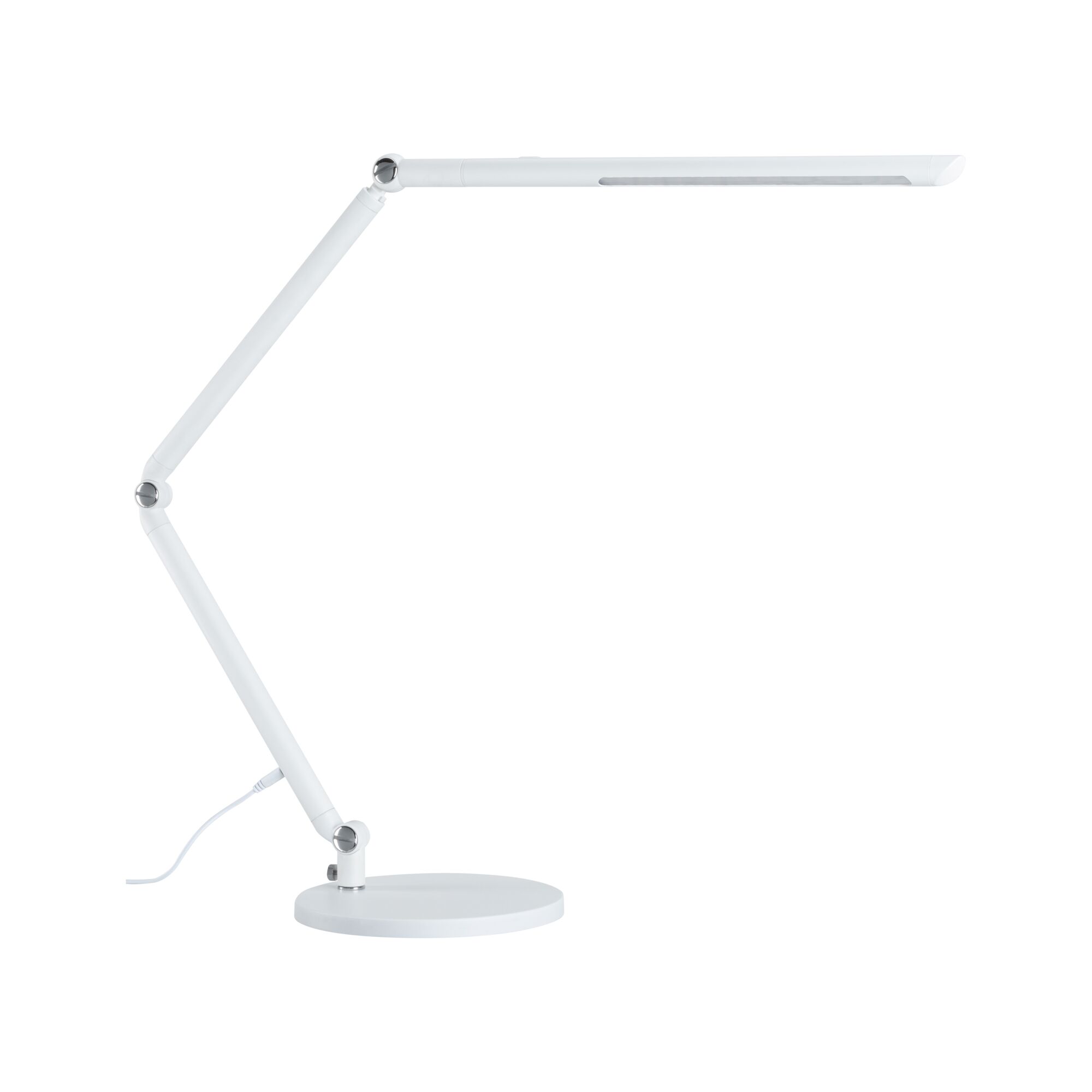 White metal LED desk lamp with adjustable arm for modern workspace lighting