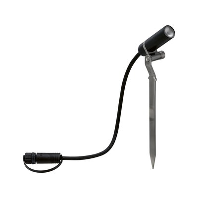 Black metal LED garden spotlight with ground spike and cable for outdoor lighting