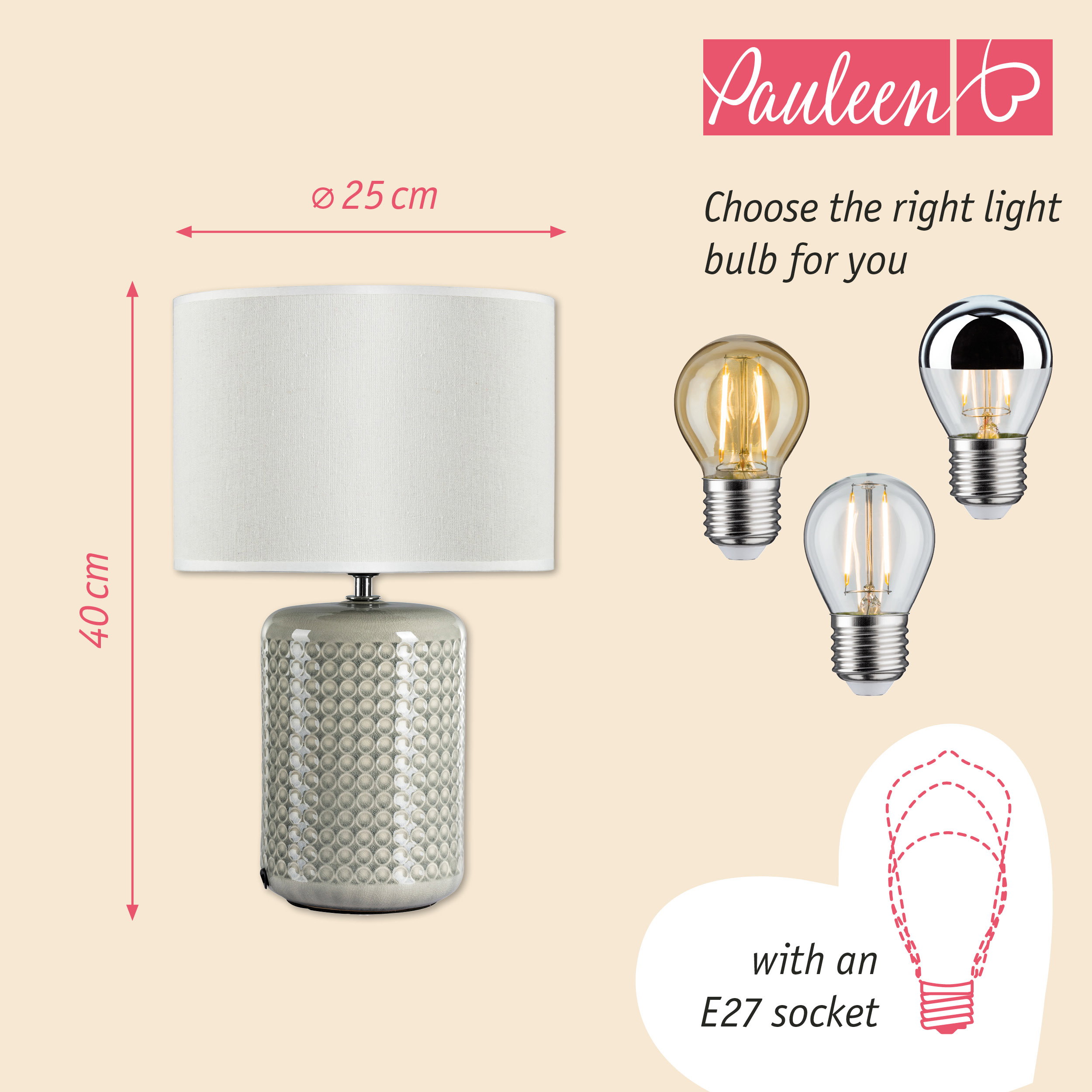 Paulmann Pauleen Table lamp Go for Glow E27 max. 20W Beige/Grey/Green