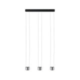 Modern three-light pendant lamp in brushed silver aluminum for stylish home lighting.