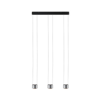 Modern three-light pendant lamp in brushed silver aluminum for stylish home lighting.