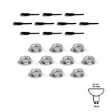 Douze spots encastrés ronds en aluminium brossé avec connecteurs noirs, douille GU10.