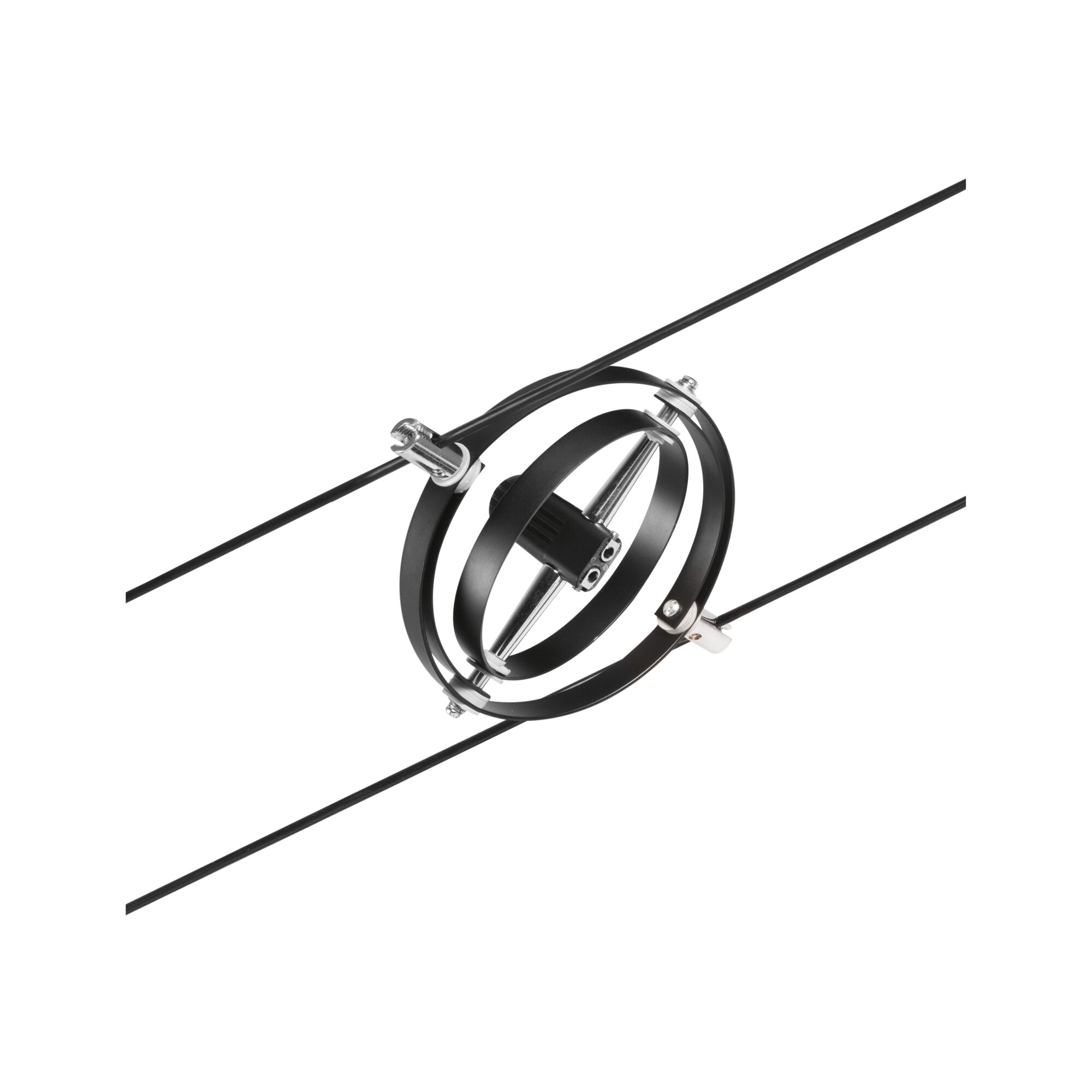 Black metal clamp with circular rings and cables for flexible lighting system by Paulmann