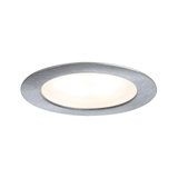 Round LED recessed light with brushed aluminum frame and warm white light for living spaces