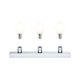 Plafonnier LED chromé avec trois douilles et ampoules blanc chaud pour un éclairage moderne