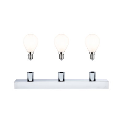 Plafonnier LED chromé avec trois douilles et ampoules blanc chaud pour un éclairage moderne