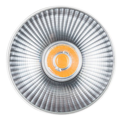 Ronde spot met zilverkleurige aluminium reflector en oranje LED-licht voor accentverlichting binnen