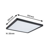 Plafonnier LED carré noir avec diffuseur blanc, dimensions 293x293x28 mm, éclairage moderne pour pièce