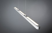Modern white metal LED pendant light with warm white illumination for living spaces