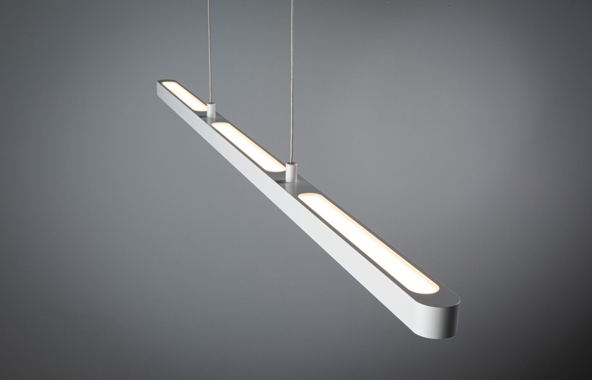 Moderne weiße LED-Pendelleuchte aus Metall mit warmweißem Licht für Wohnräume