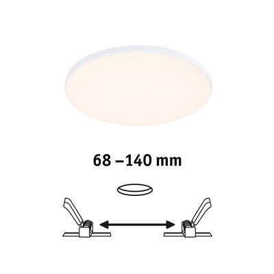 Round white LED ceiling light with adjustable installation diameter 68-140 mm for living spaces