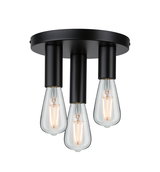 Ceiling light with three clear bulbs and matte black metal housing for modern interior lighting