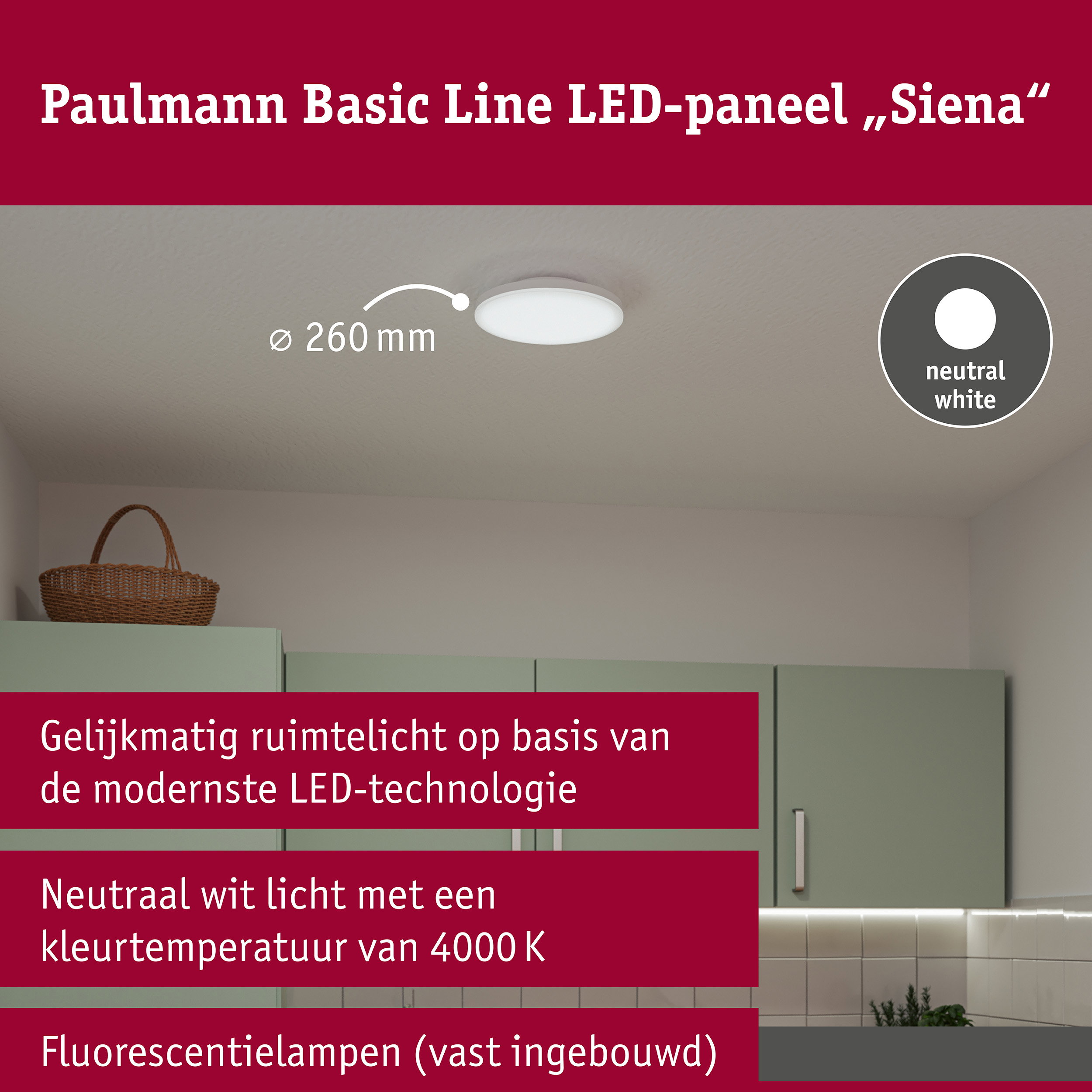 LED-plafondlamp Siena 4000K 260mm 1600lm 230V 18,8W