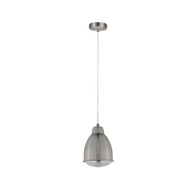 Brushed metal silver pendant light with clear diffuser ideal for modern living spaces