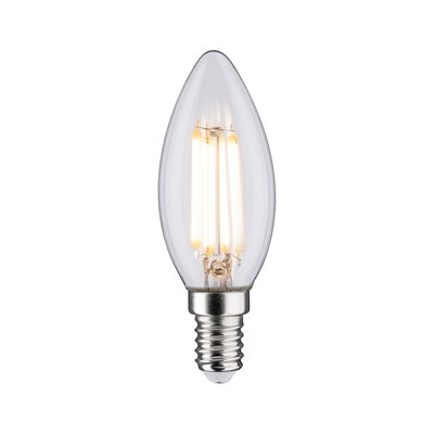 Clear LED candle bulb with E14 base and warm white light for energy-efficient lighting solutions