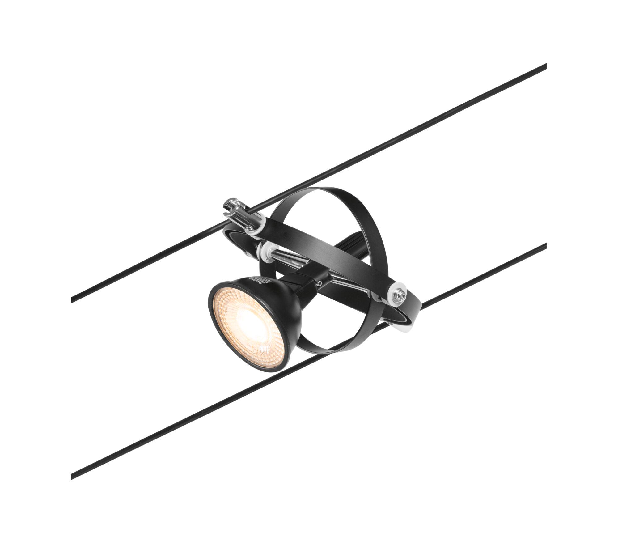 Schwarze Metall-Seilstrahler mit LED-Lampe und verstellbarem Ring für moderne Beleuchtungslösungen