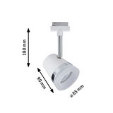 White metal LED spotlight with chrome ring, 180 mm height, 90 mm length, 85 mm diameter, modern lighting fixture