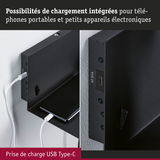 Étagère murale noire avec prise de charge USB Type-C intégrée pour téléphones et petits appareils