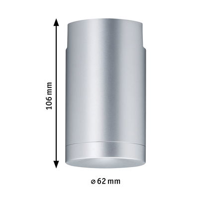 Spot de plafond en aluminium argenté de 106 mm de haut et 62 mm de diamètre pour éclairage intérieur moderne