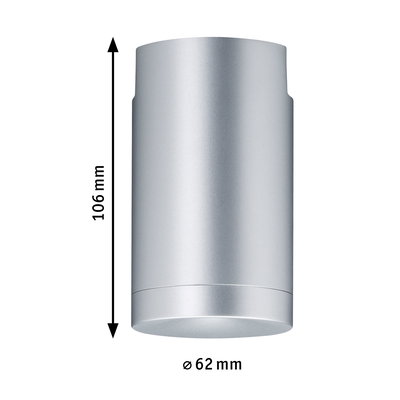 Zilverkleurige aluminium plafondspot van 106 mm hoog en 62 mm diameter voor moderne binnenverlichting