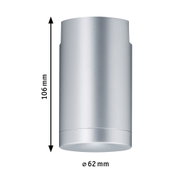 Zylindrische Deckenleuchte aus silbernem Aluminium mit 106 mm Höhe und 62 mm Durchmesser