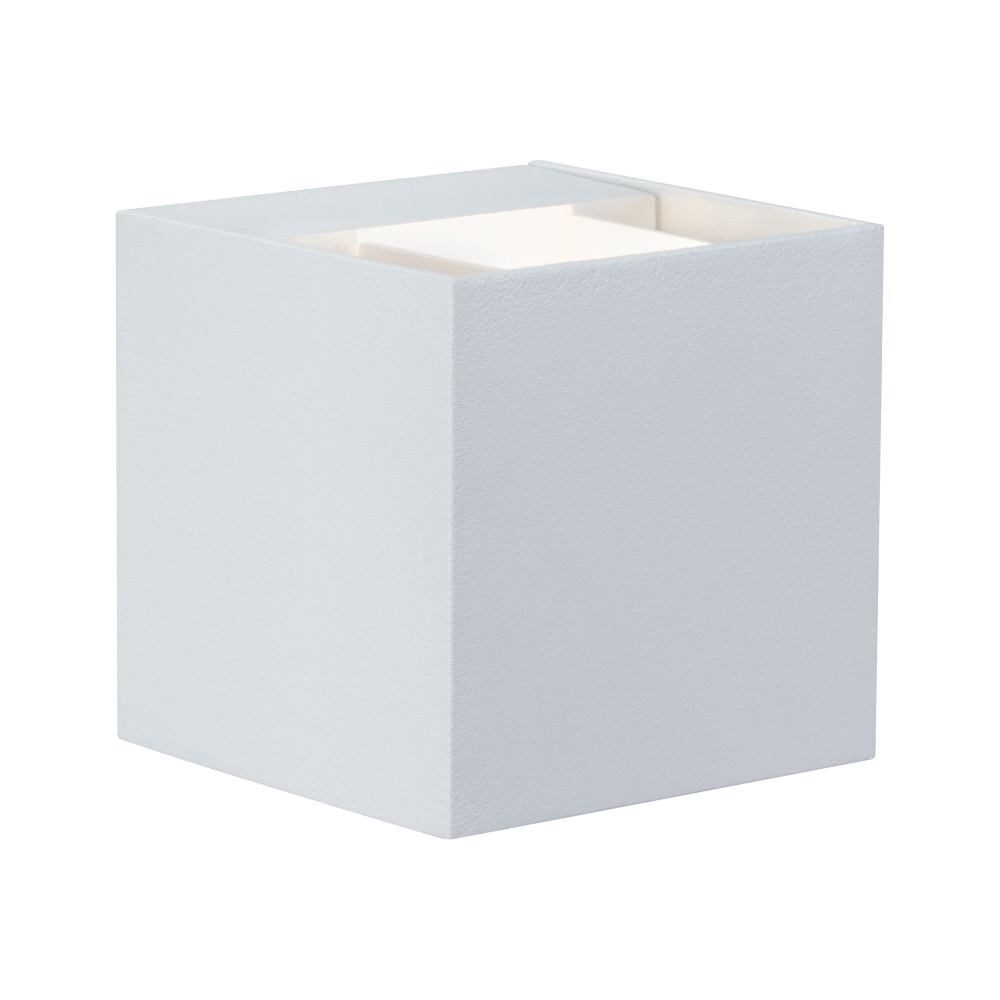 Moderner weißer Würfel-Wandleuchter aus Metall mit indirektem LED-Licht für Innenräume