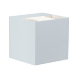 Modern white metal cube wall light with indirect LED illumination for indoor use