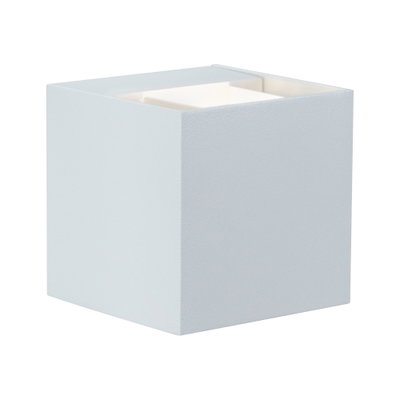 Modern white metal cube wall light with indirect LED illumination for indoor use