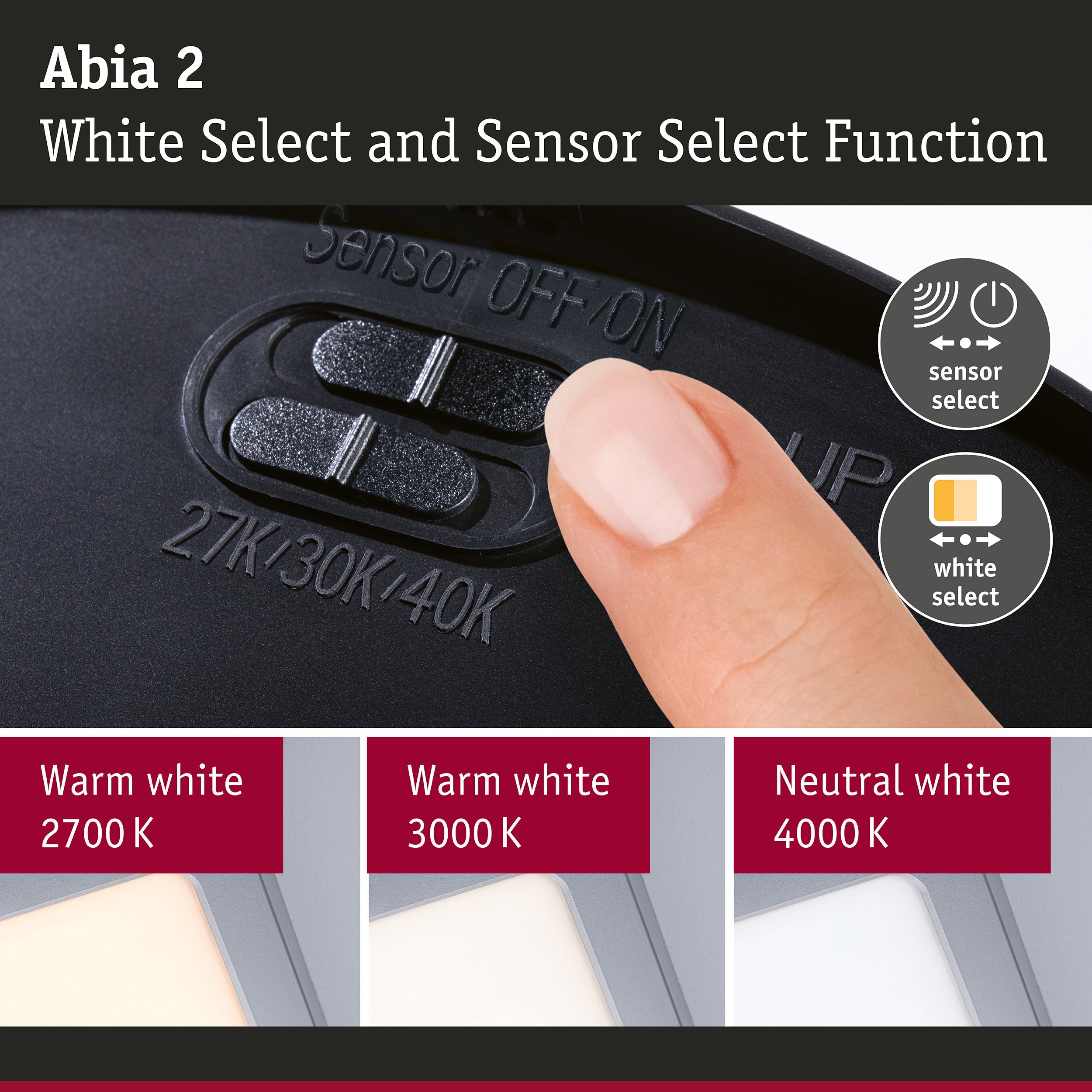 LED Panel Abia 2 White Select Twilight-controlled motion detector (HF) angular 170x170mm 9,5W 1100lm White Select Chrome matt