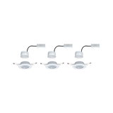 Three white LED recessed spotlights with metal frame and cable for energy-efficient lighting.