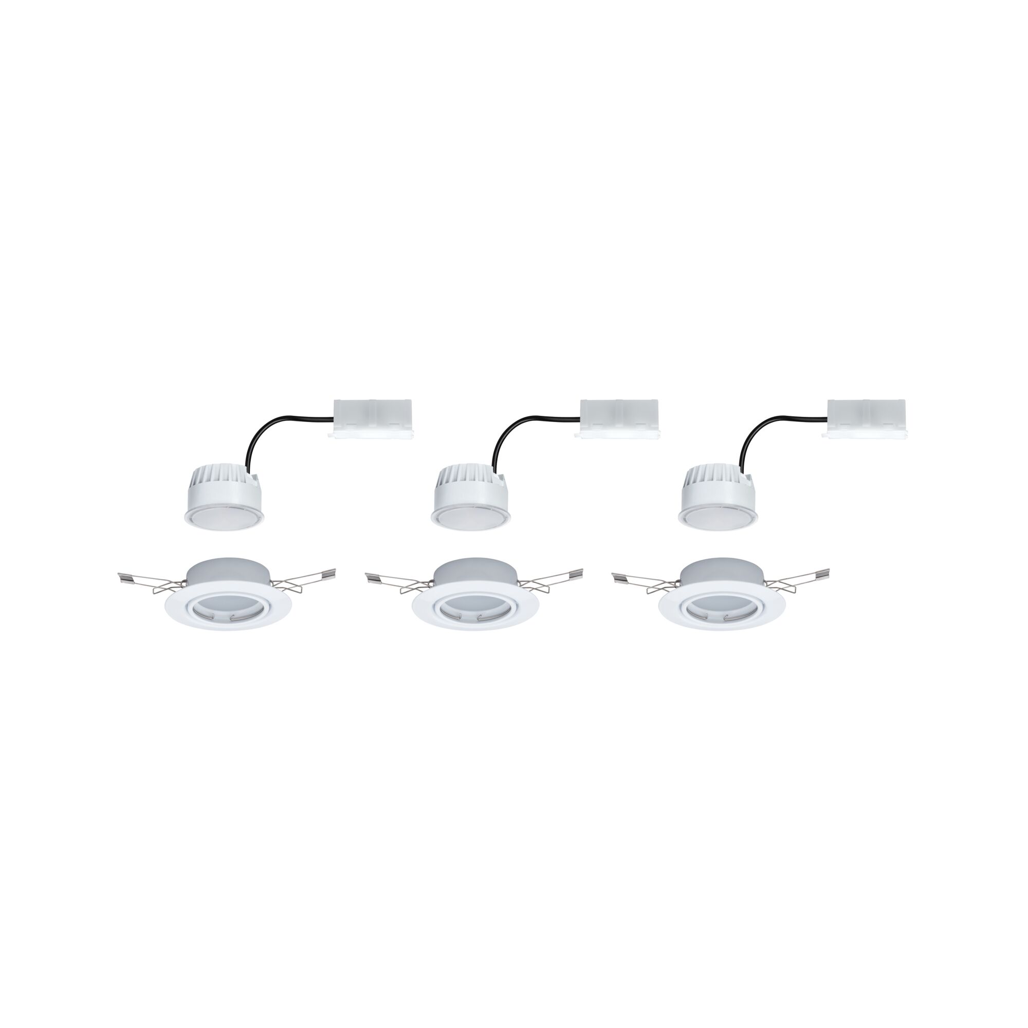 Trois spots encastrés LED blancs avec câble et support pour éclairage de plafond économique