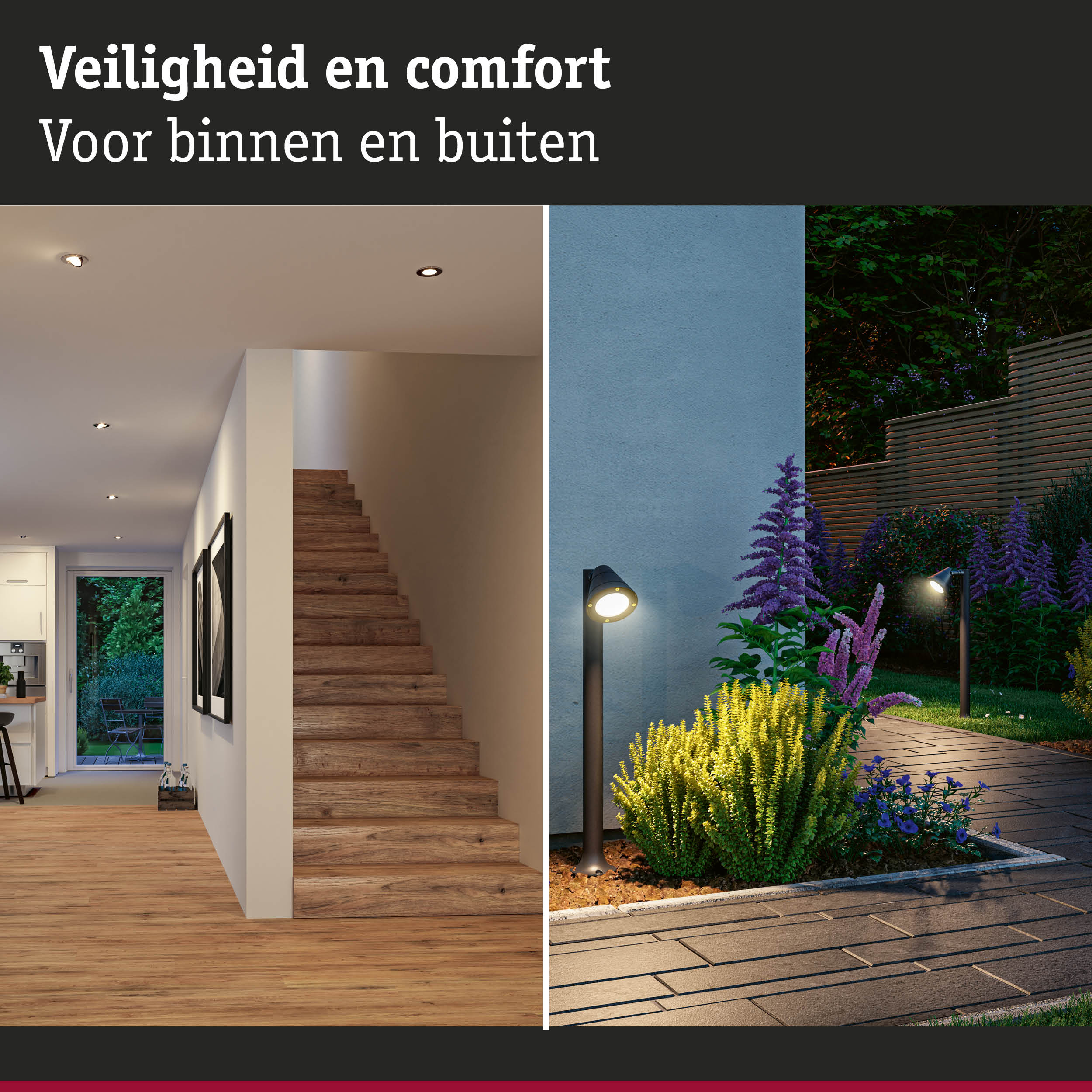 Moderne inbouwspots binnen en tuinverlichting buiten voor veiligheid en comfort