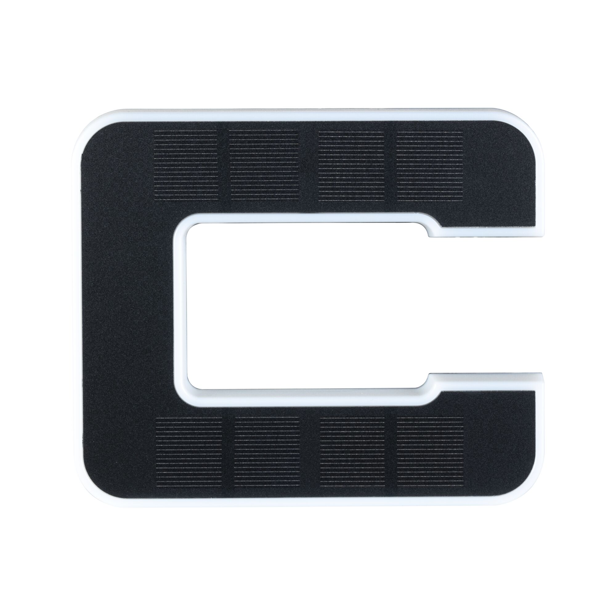 Tapis antidérapant noir avec cadre blanc en forme de C pour une prise sûre et protection.