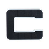 Black non-slip mat with white frame in C-shape for secure grip and protection.