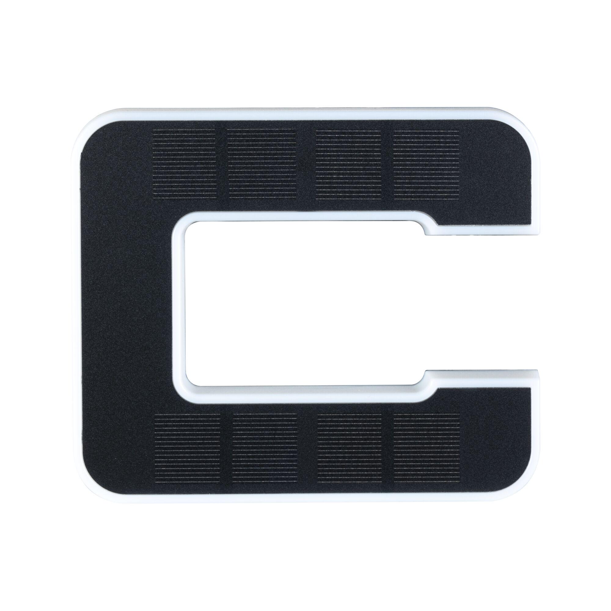 Black rubber mat with white plastic frame and cutout, non-slip surface for secure grip and safety