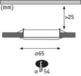 Technische tekening van een LED-inbouwspot met 65 mm diameter en 25 mm inbouwdiepte.