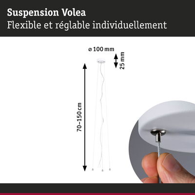 Suspension Volea blanche réglable de 70 à 150 cm avec fixation plafond de 100 mm pour éclairage moderne