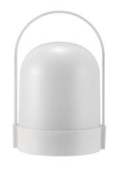 Modern white LED outdoor light with rounded design and metal handle for garden lighting