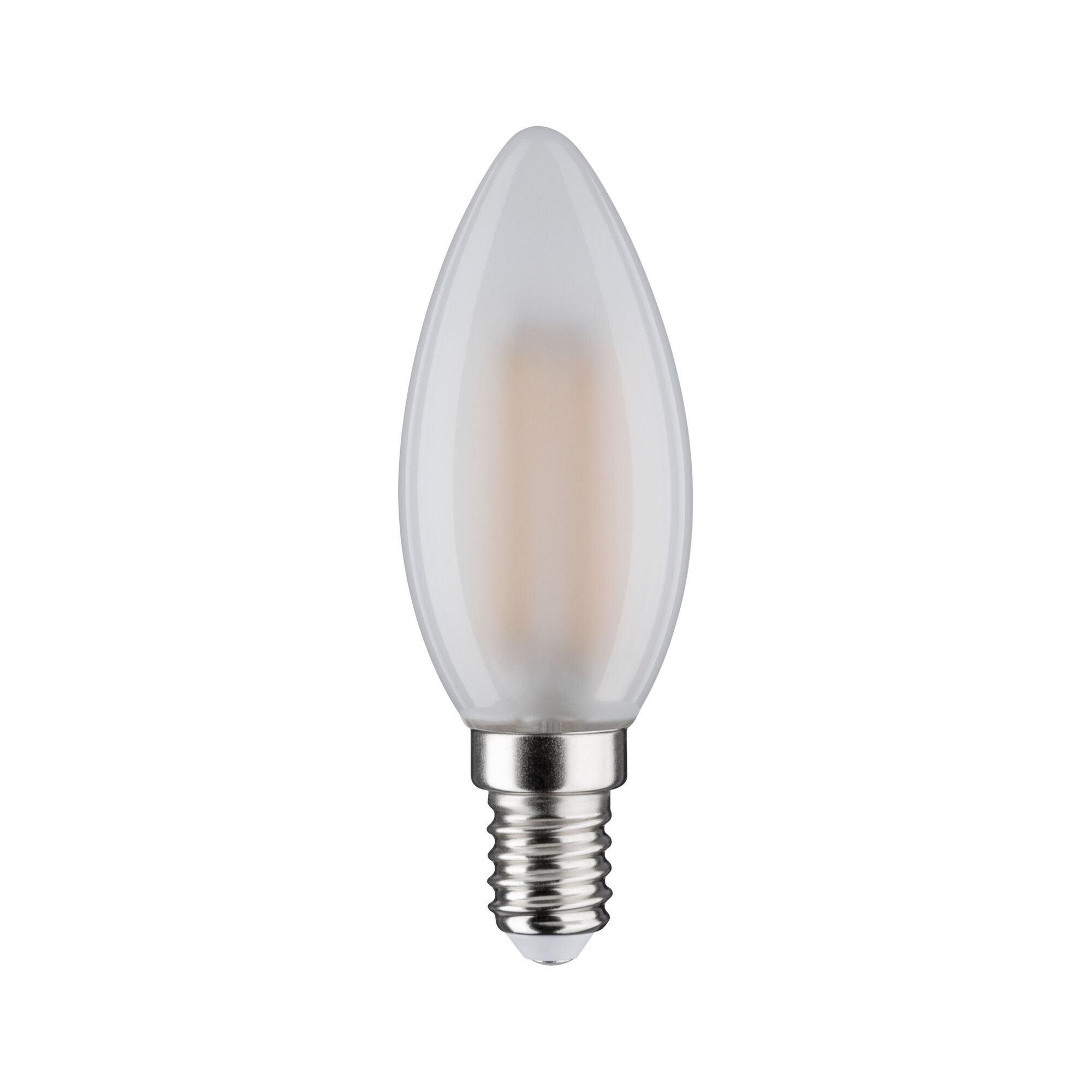 Mattweiße LED-Kerzenlampe mit E14-Fassung aus Metall und Glas für energiesparende Beleuchtung