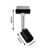 Schwarzer LED-Strahler aus Metall mit verchromtem Stab, Maße 100x50 mm, moderner Spot für Schienensystem