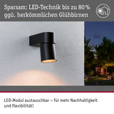Schwarze LED-Außenwandleuchte aus Metall mit austauschbarem Modul für nachhaltige Gartenbeleuchtung