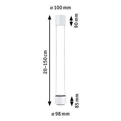 Weißer moderner LED-Pendelleuchte mit verstellbarer Länge 20-150 cm und 98 mm Durchmesser
