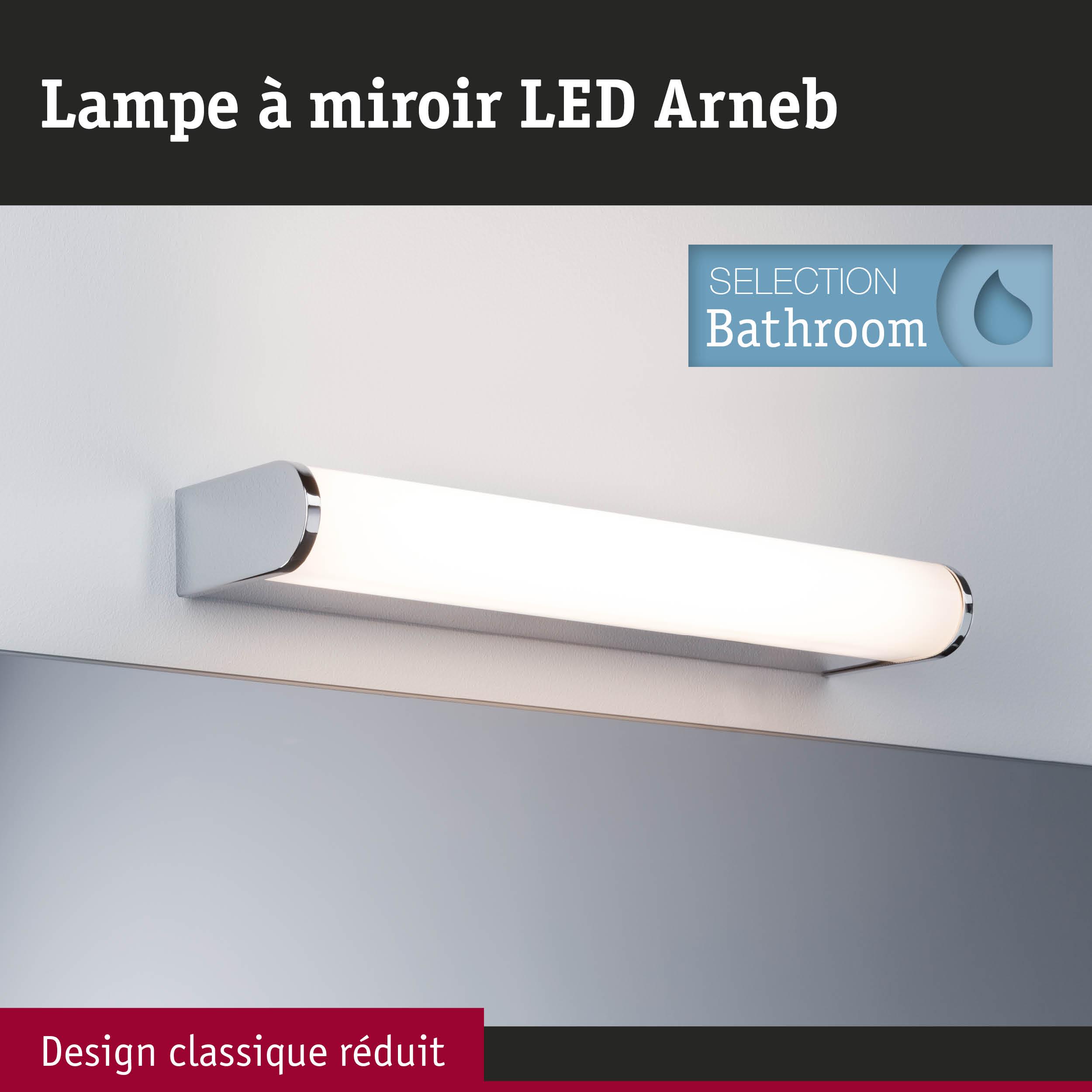 Lampe à miroir LED Arneb blanche avec détails chromés pour éclairage de salle de bain