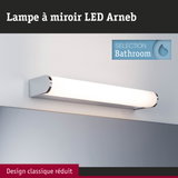 Lampe miroir LED Arneb blanche avec accents chromés pour éclairage de salle de bain