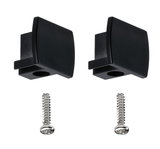 Two black plastic end caps with screws for track lighting system accessories
