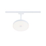 Round white LED ceiling light in metal with diffuser, designed for track systems and modern lighting