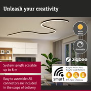 Black curved LED ceiling light with warm white illumination and Zigbee smart home control system