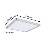 Plafonnier LED carré en aluminium argenté de 293 mm de côté et 28 mm de hauteur pour éclairage moderne