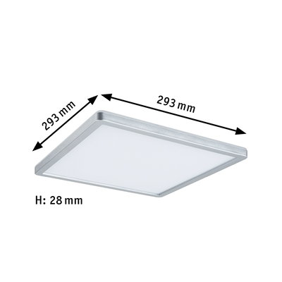 Quadratische LED-Deckenleuchte aus Aluminium in Silber mit 293 mm Kantenlänge und 28 mm Höhe