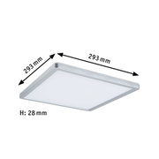 Square silver aluminium LED ceiling light with 293 mm sides and 28 mm height for modern lighting